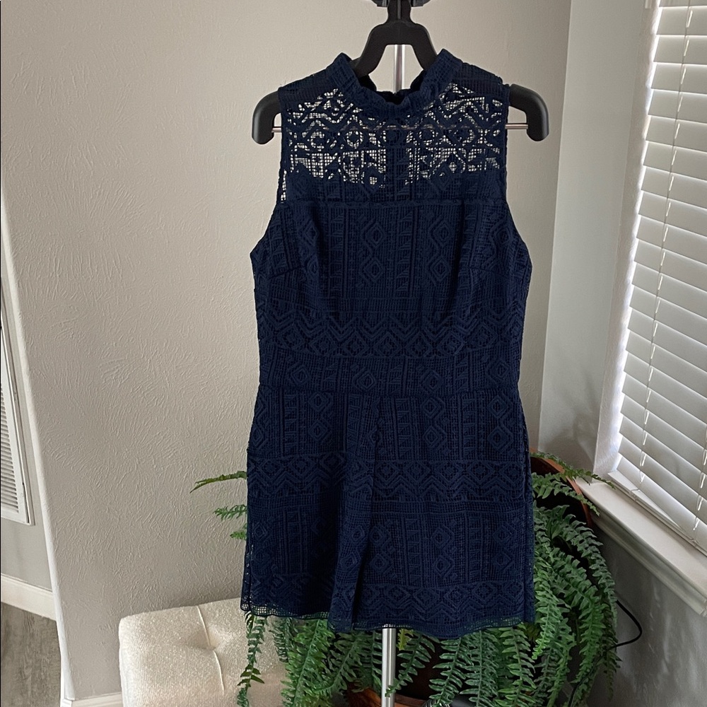 Parker Navy Blue Lace Shorts Romper